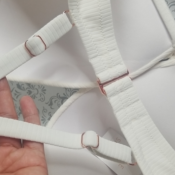 Lightly Lined Triangle Strappy Tie Ribbed Bikini Top+JM Pearl sun spray - Picture 12 of 15